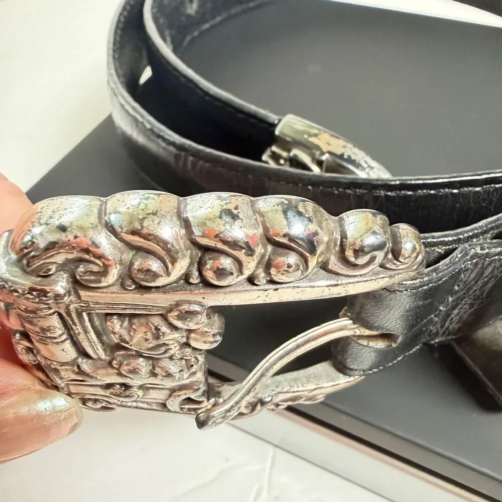Brighton Disney Mickey Train Conductor Black Leather Belt Silver Tone Size 30